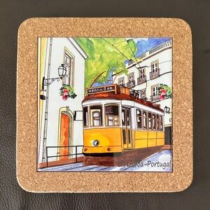 Portuguese Ceramic and 8” Square Cork Trivet or Hot Pad